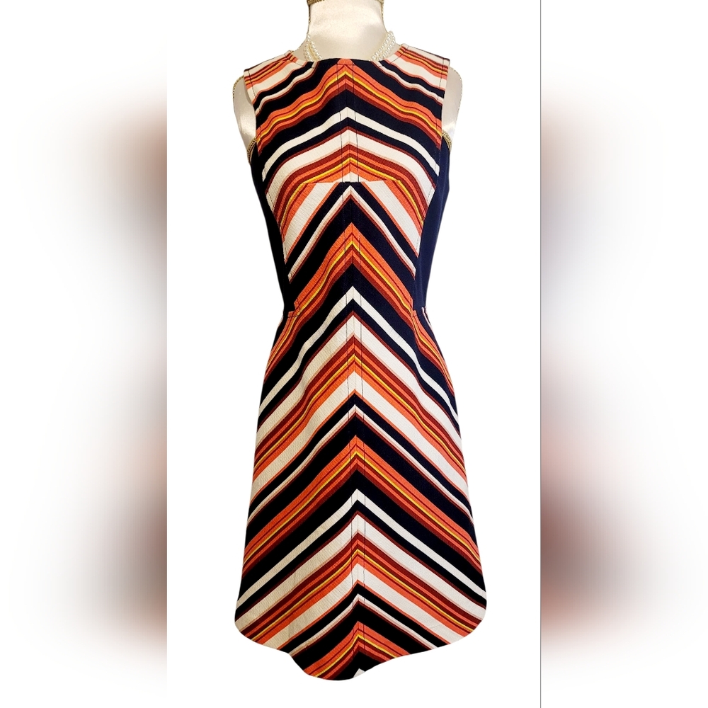 Trina Turk Chevron Patterned Sleeveless Fit and Flare Dress